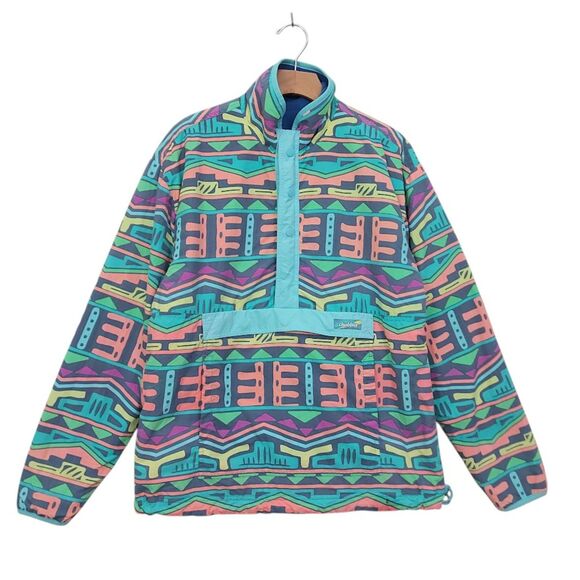 Chubbies Jacket Mens Medium Green Rad Retro Fleece Reversible 1/2 Snap Zip Polar - Picture 1 of 12